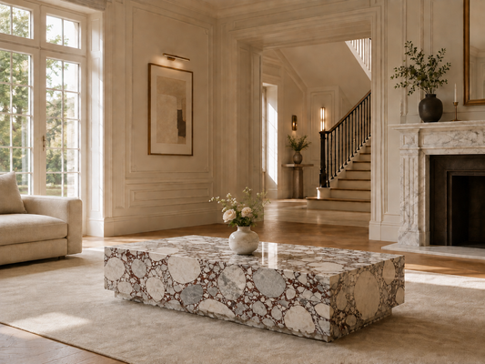 Palazzo Collection natural stone coffee table in Calacatta Blue – product view 10