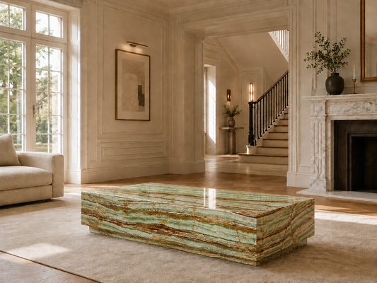 Palazzo Collection natural stone coffee table in Bamboo Emerald Onyx – product view 2
