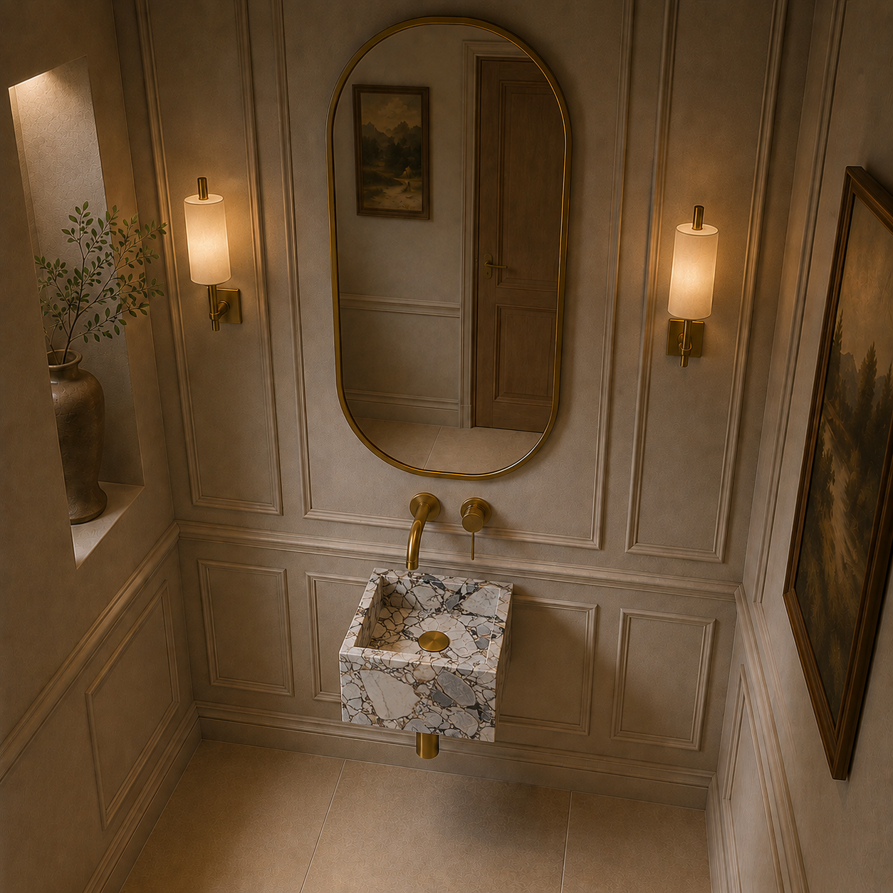 Calacatta blue wall mounted basin 