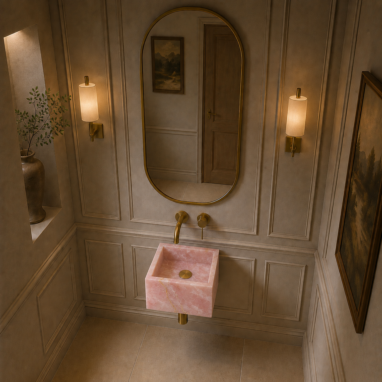 Pink onyx wall mounted basin 