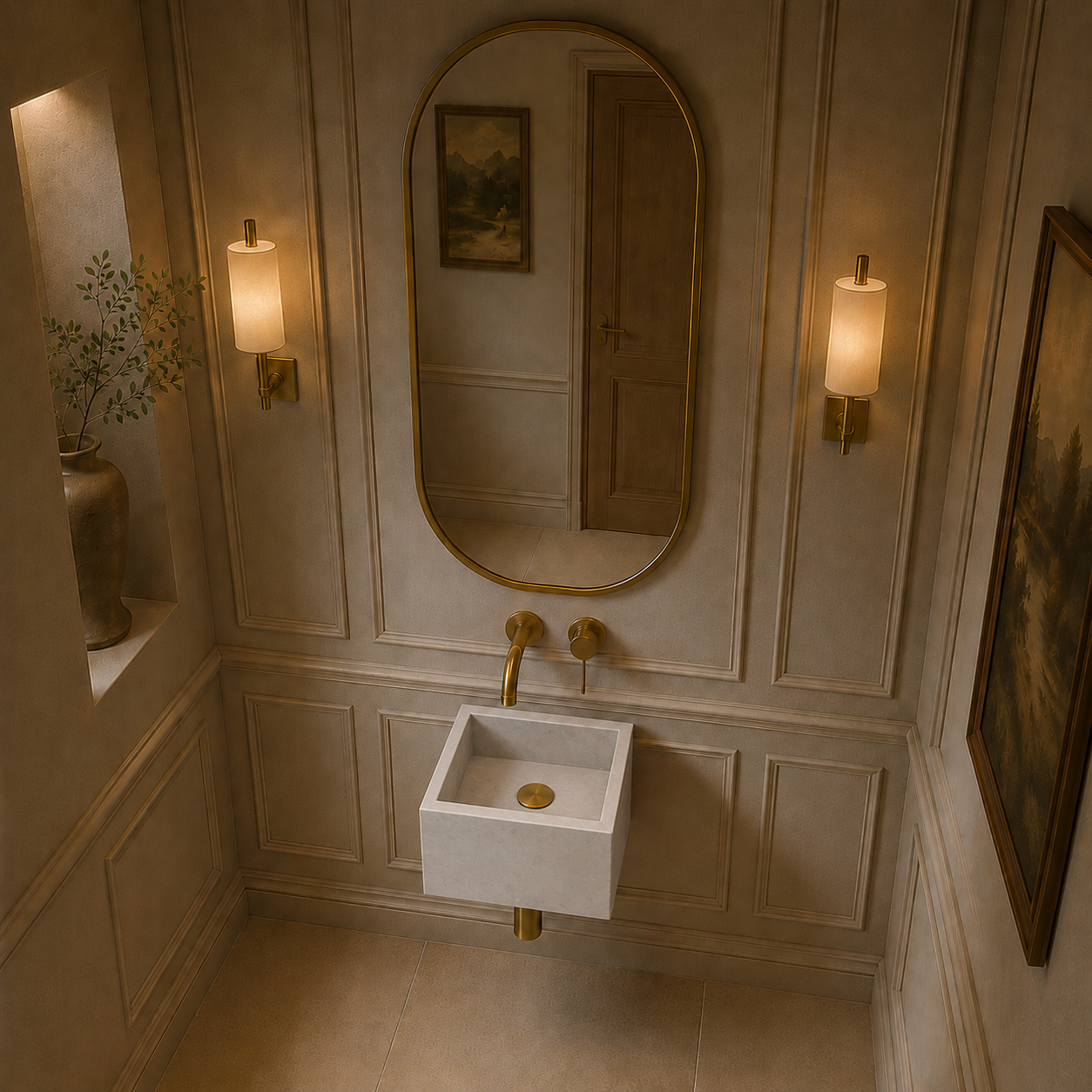 Crema Marfil marble wall mounted sink 