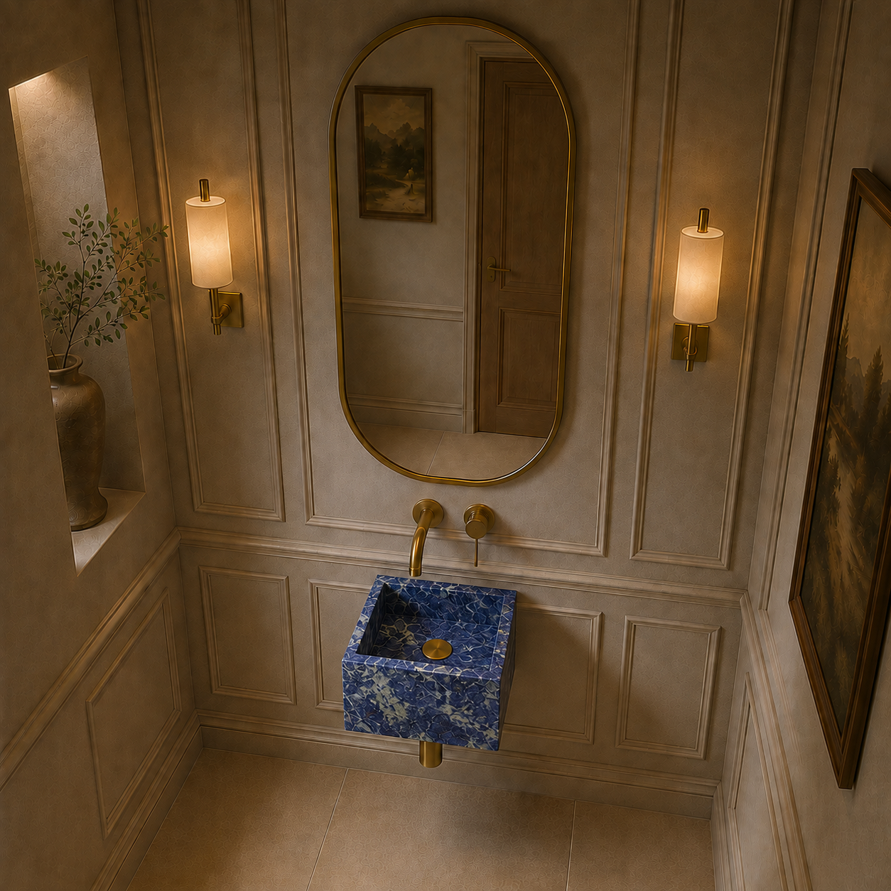 Bolivian blue wall mounted marble basin 