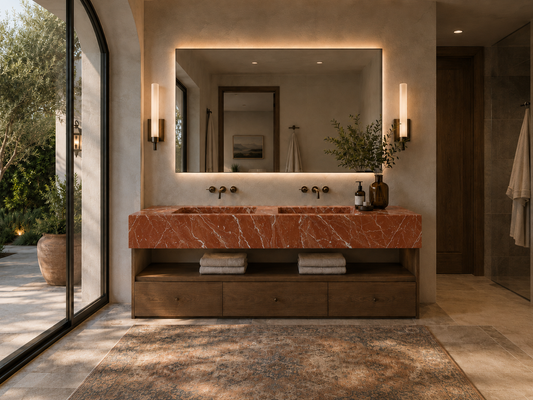 Grande Aurelia Collection Luxury Stone Wash Basin – Rosa Alicante, product view 10