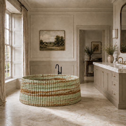 Manor House Collection freestanding natural stone bathtub in Bamboo Emerald Onyx – product view 3