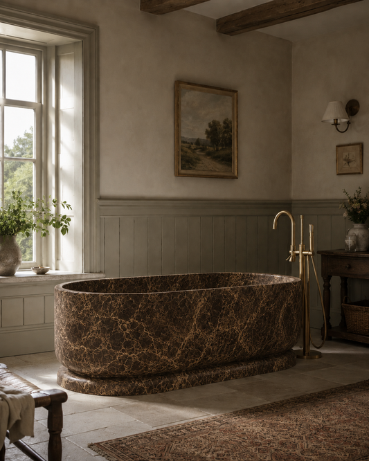 The Cotswold Collection | Freestanding Marble Bathtub – Arabescato Corchia