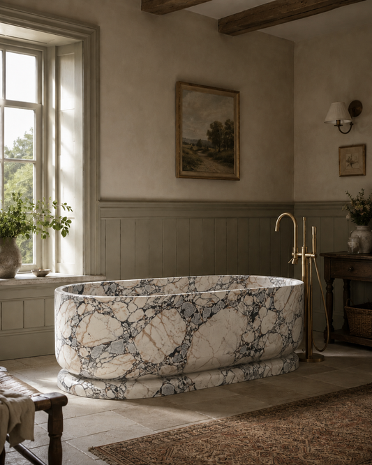 The Cotswold Collection | Freestanding Marble Bathtub – Rose Cream