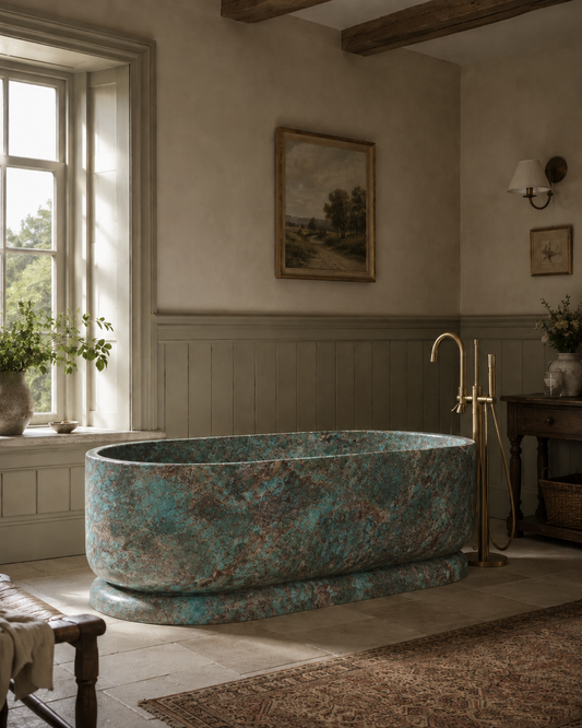 The Cotswold Collection | Freestanding Marble Bathtub – Bolivian Blue