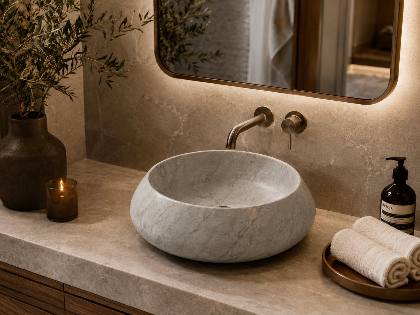 Carrara Collection | Luxury Counter-Top Stone Bowl Sink