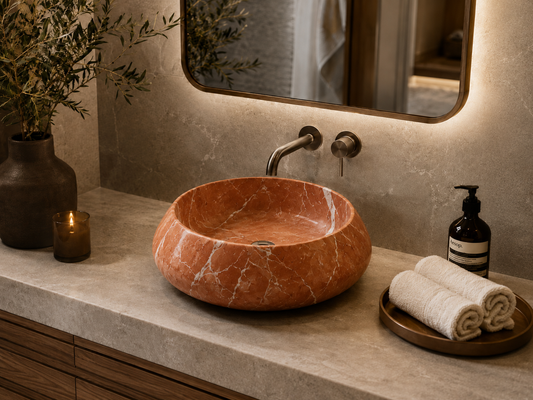 Carrara Collection Luxury Marble Countertop Basin – Rosa Alicante, product view 3