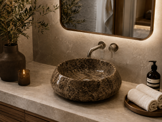 Carrara Collection Luxury Marble Countertop Basin – Dark Emperador, product view 16