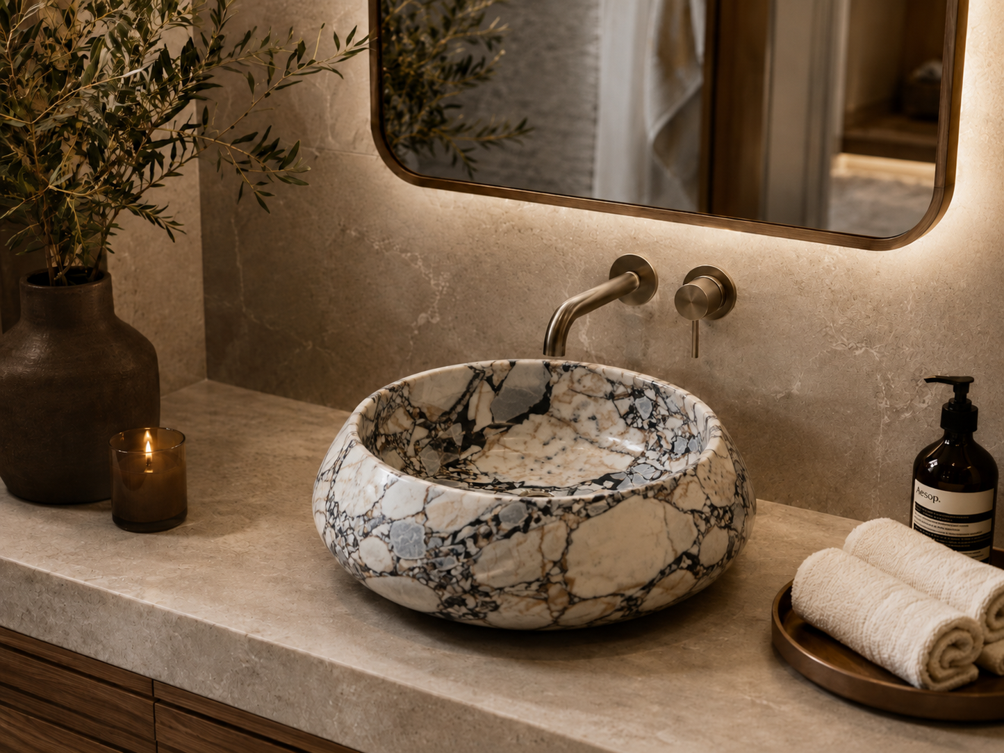 Carrara Collection | Luxury Counter-Top Marble Bowl Sink