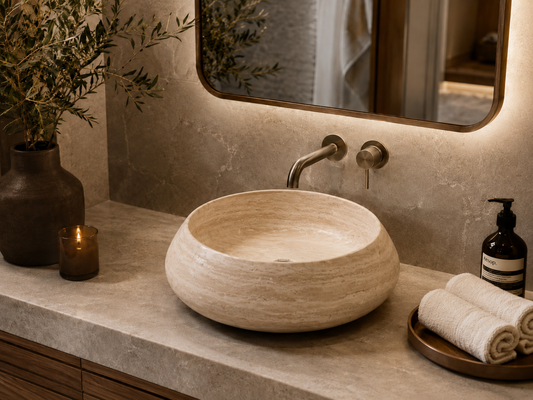 Carrara Collection Luxury Marble Countertop Basin – Beige Travertine, product view 11