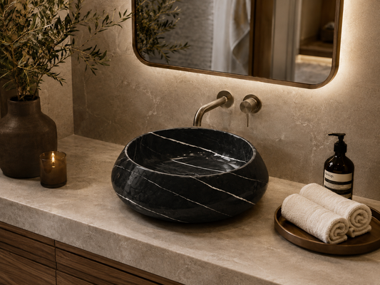 Carrara Collection Luxury Marble Countertop Basin – Nero Marquina, product view 8