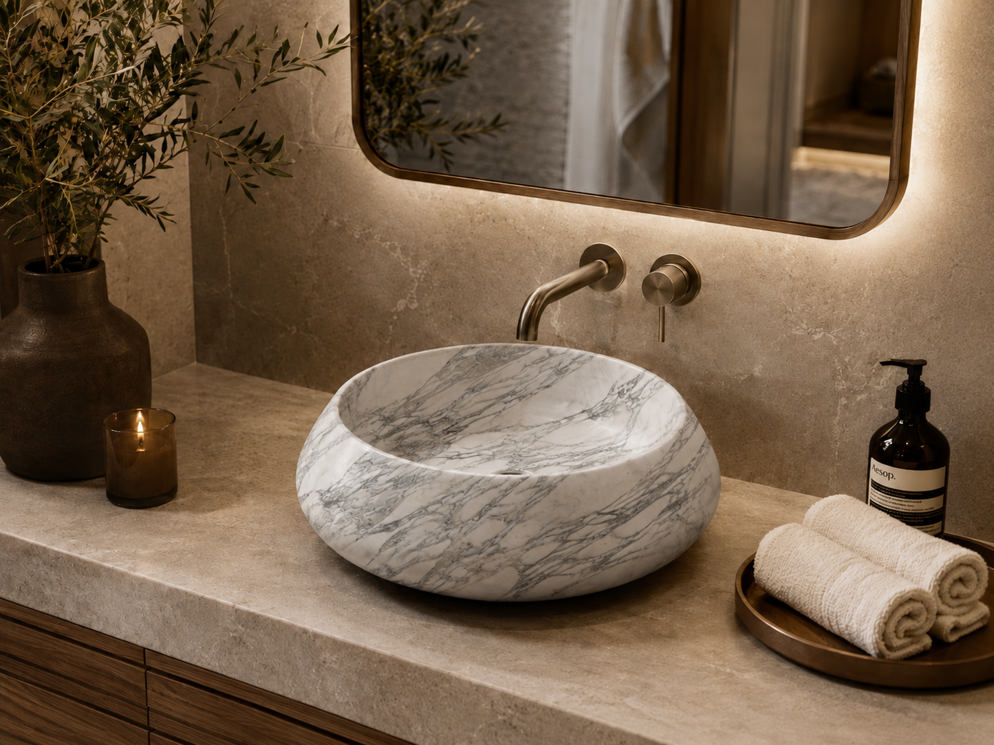 Carrara Collection | Luxury Counter-Top Marble Bowl Sink