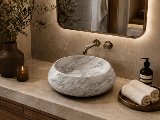 Carrara Collection Luxury Marble Countertop Basin – Arabescato Cerchia, product view 6