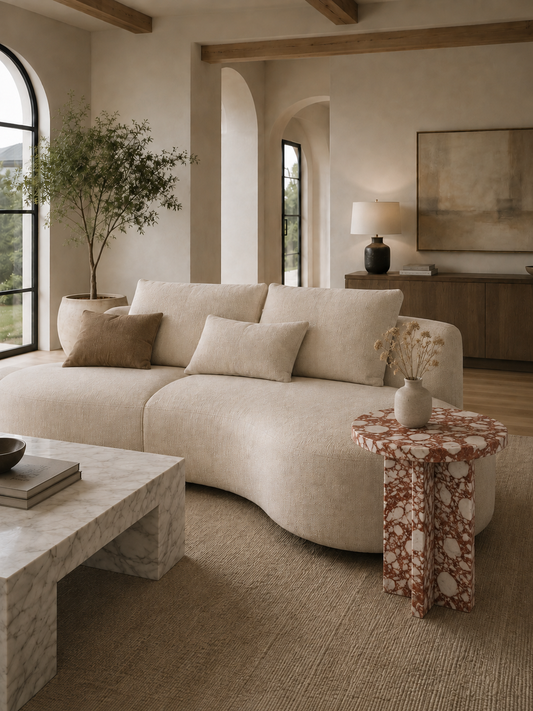 Arco Collection Luxury Marble Side Table – Bulgari Red, product view 7