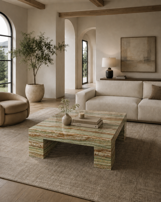 Belvedere Collection natural stone coffee table in Bamboo Emerald Onyx – product view 2