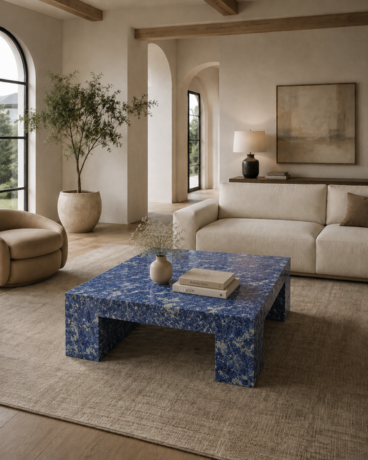 Belvedere Collection Luxury Marble & Stone Coffee Table – Bolivian Blue, product view 2