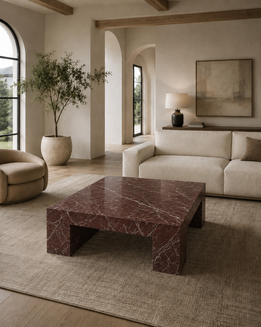 Belvedere Collection Luxury Marble & Stone Coffee Table – Rosso Levanto, product view 8