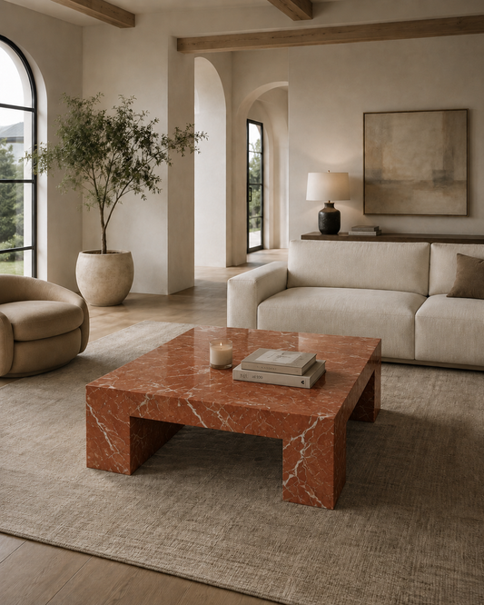 Belvedere Collection Luxury Marble & Stone Coffee Table – Rosa Alicante, product view 7