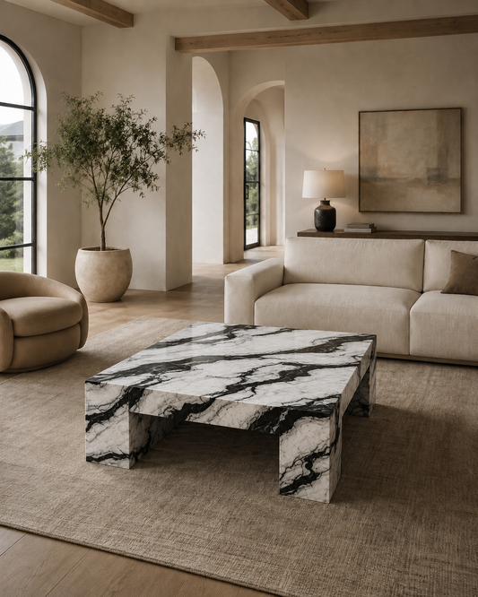 Belvedere Collection Luxury Marble & Stone Coffee Table – Panda White, product view 12