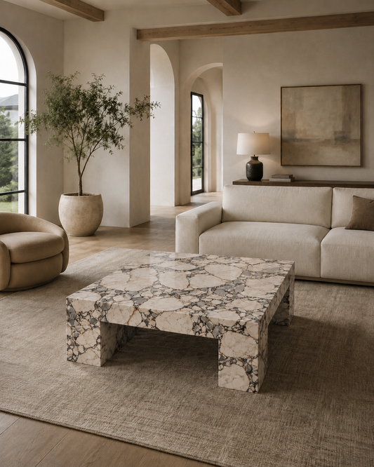 Belvedere Collection Luxury Marble & Stone Coffee Table – Calacatta Blue, product view 10