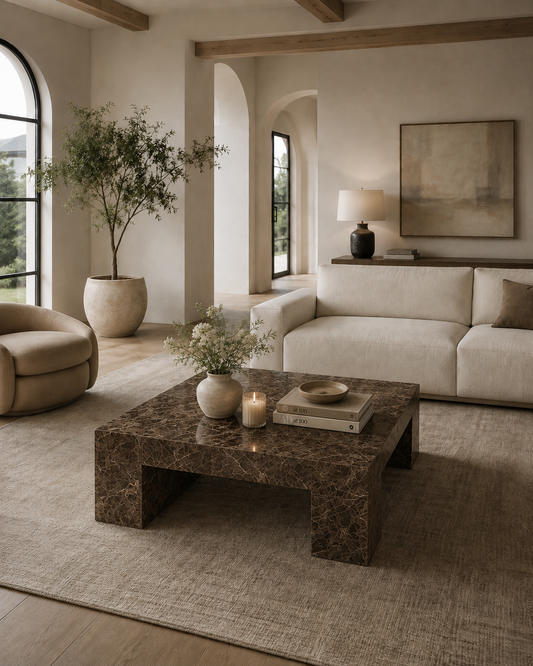 Belvedere Collection Luxury Marble & Stone Coffee Table – Dark Emperador, product view 4