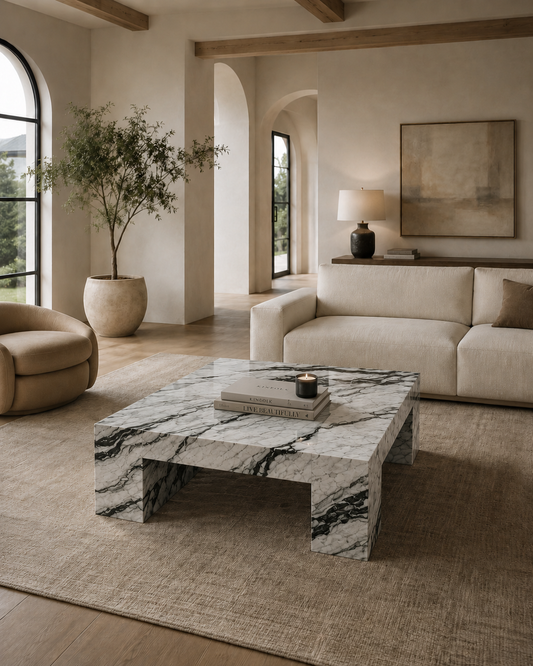 Belvedere Collection Luxury Marble & Stone Coffee Table – Shangri La Green, product view 5