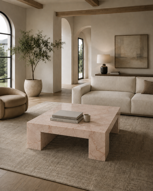 Belvedere Collection Luxury Marble & Stone Coffee Table – Rose Cream, product view 9