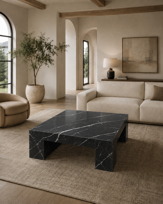 Belvedere Collection Luxury Marble & Stone Coffee Table – Nero Marquina, product view 1