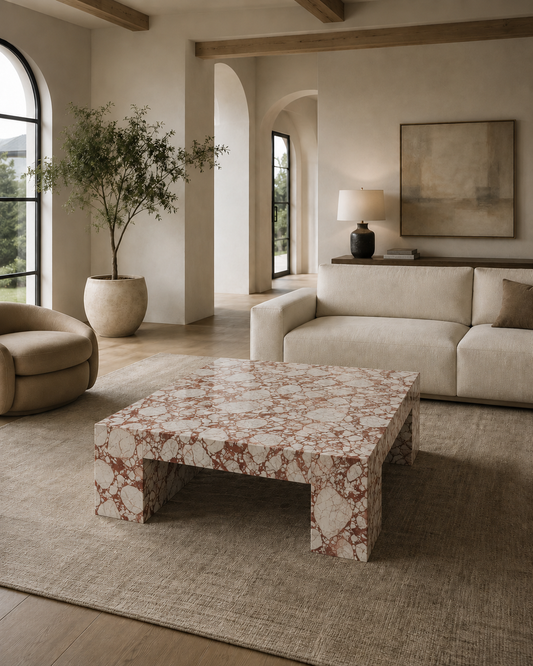Belvedere Collection Luxury Marble & Stone Coffee Table – Bulgari Red, product view 14