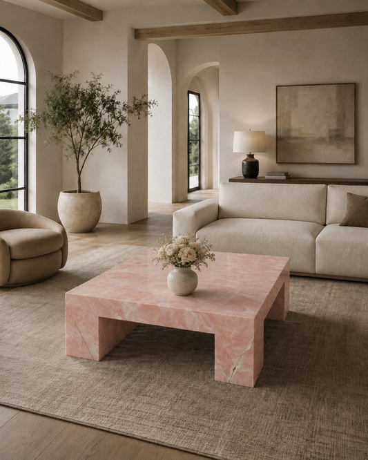 Belvedere Collection Luxury Stone Coffee Table – Pink Onyx, product view 1