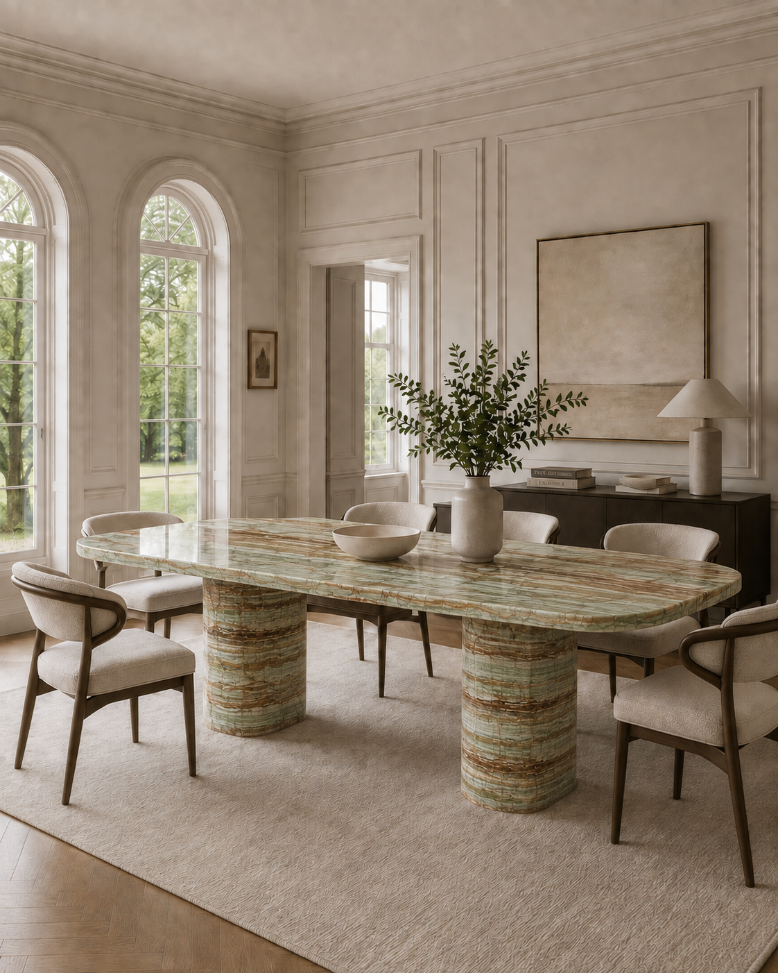 Saint-Tropez Collection Luxury Stone Dining Table – Bamboo Emerald Onyx, product view 2