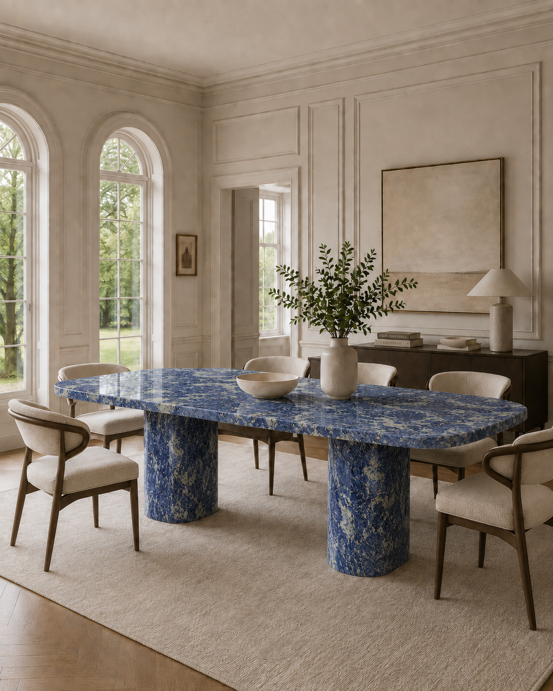 Saint-Tropez Collection Luxury Marble Dining Table – Bolivian Blue, product view 6