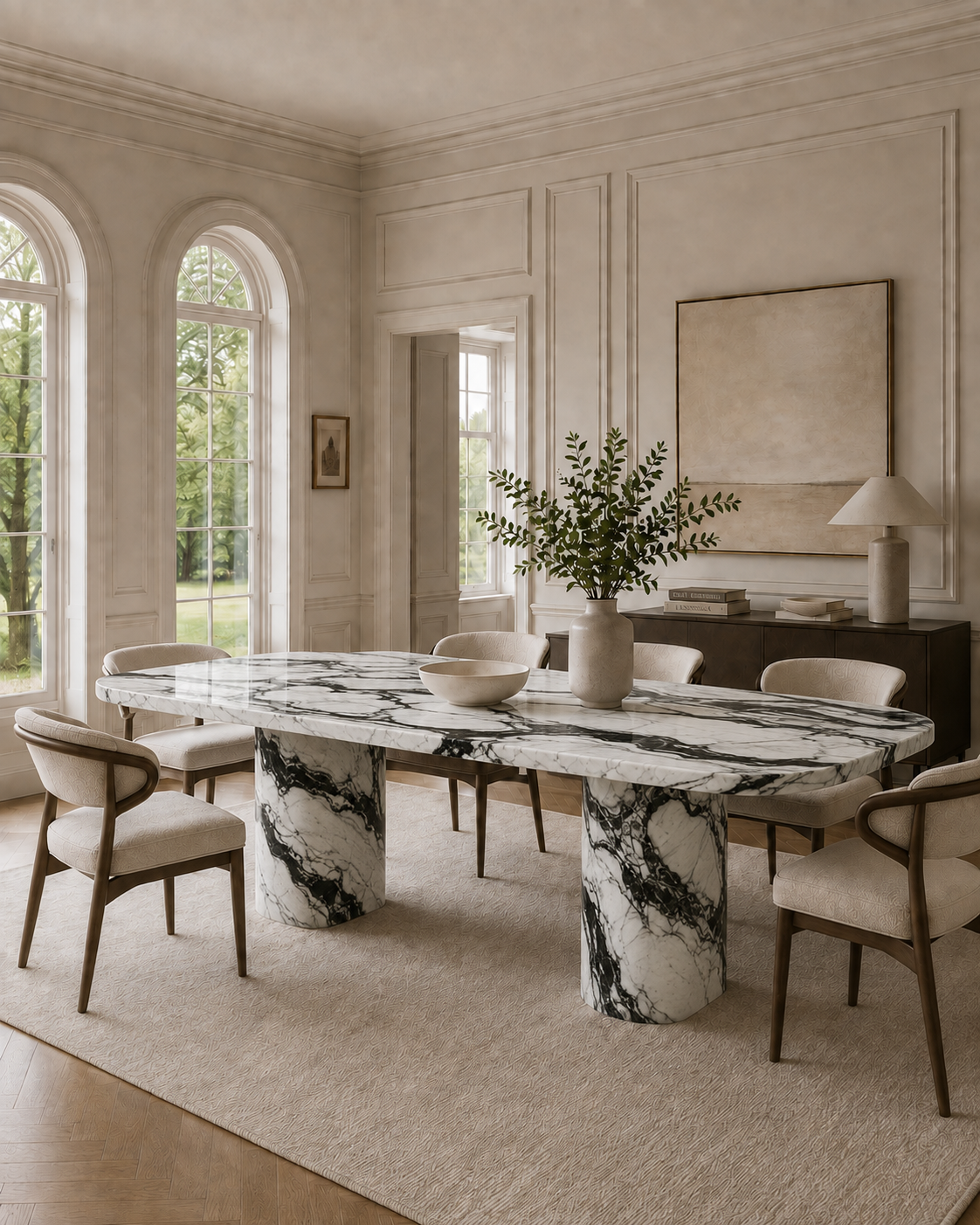 Saint-Tropez Collection Luxury Marble Dining Table – Panda White, product view 13