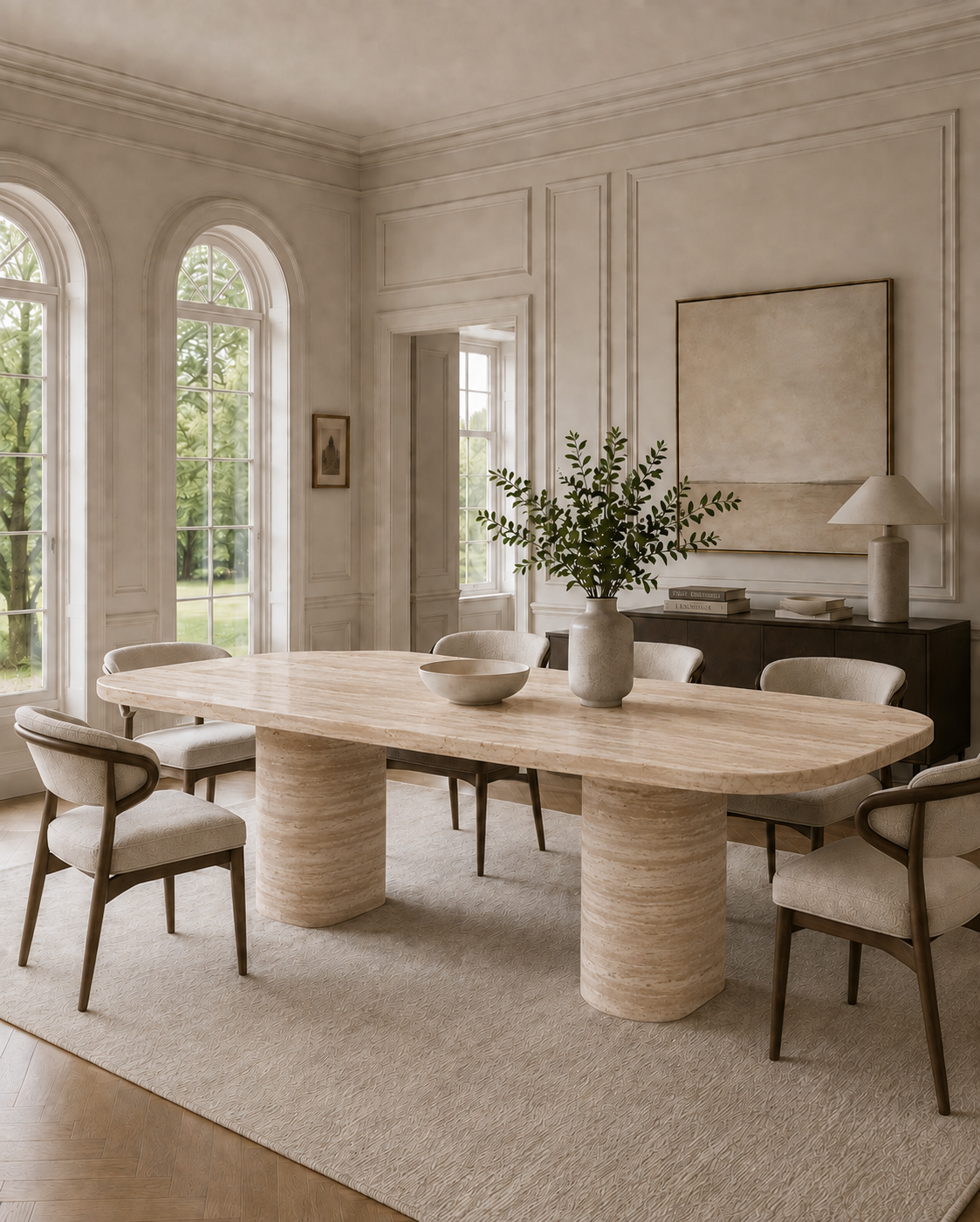 Saint-Tropez Collection Luxury Marble Dining Table – Beige Travertine, product view 4