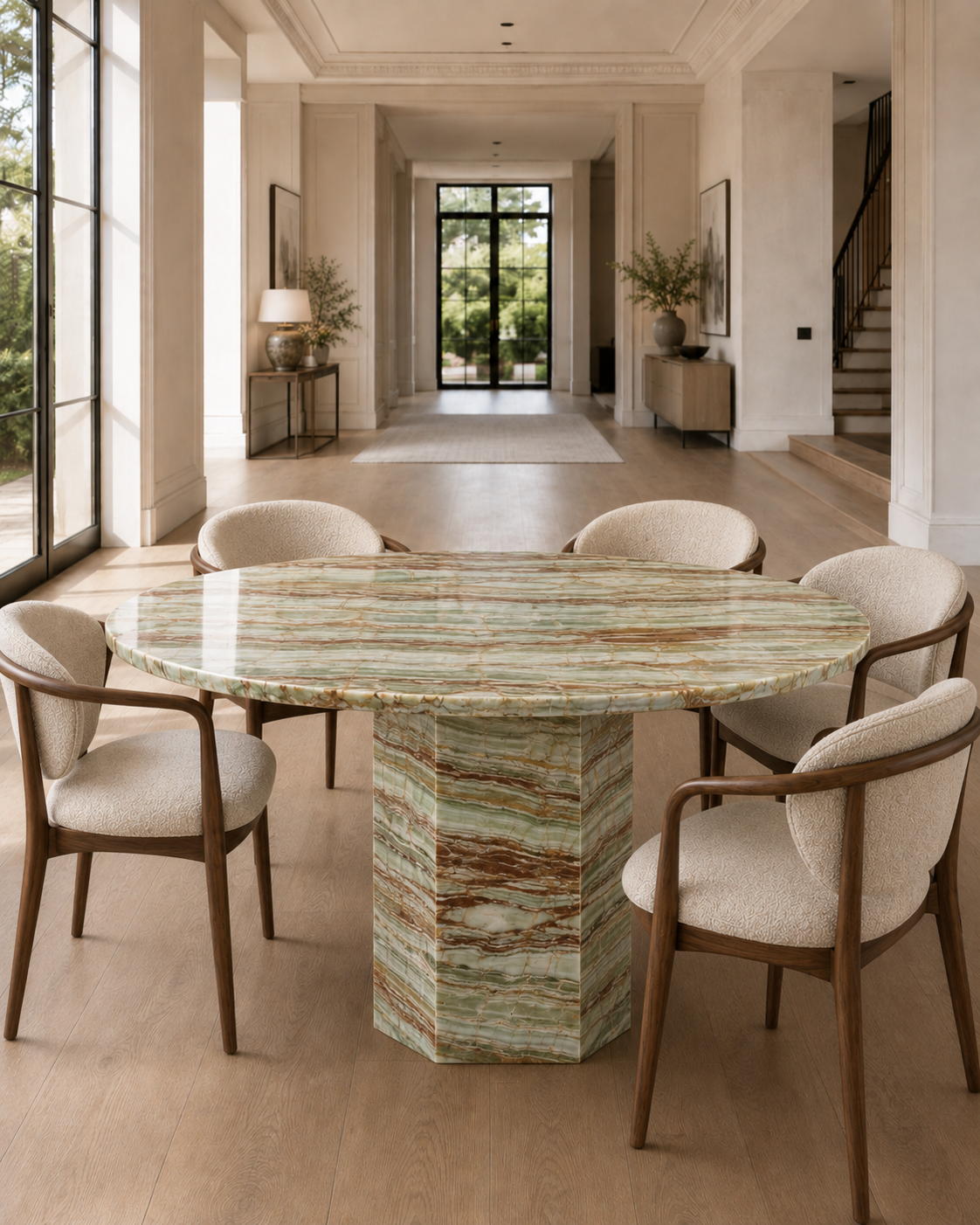 Roma Collection Luxury Stone Dining Table – Bamboo Emerald Onyx, product view 2