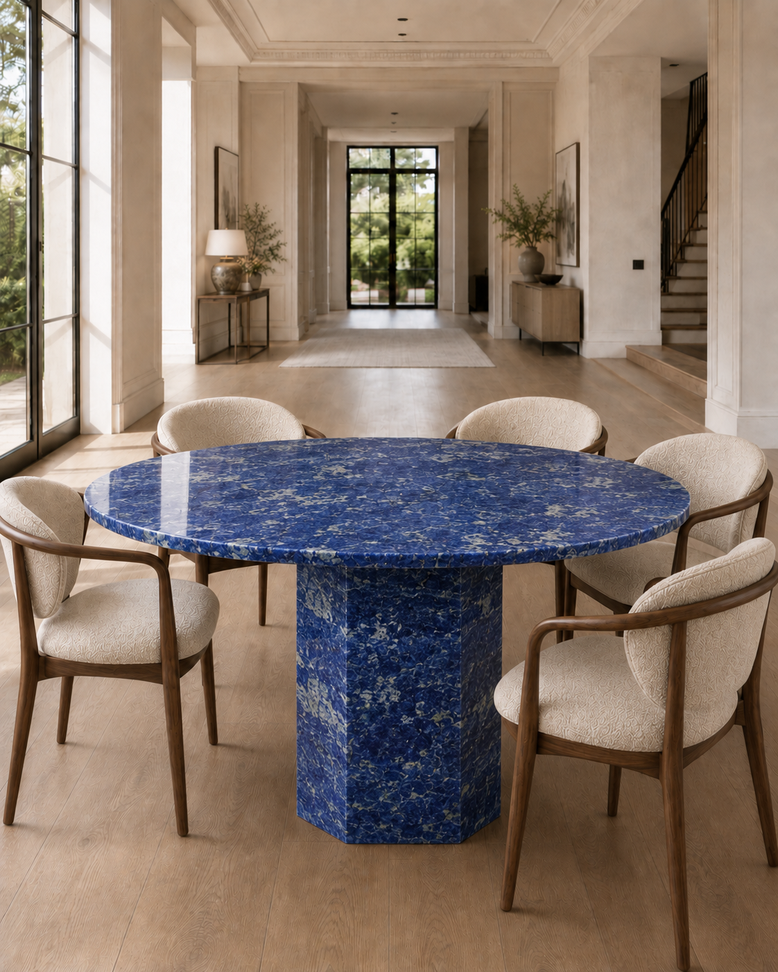 Roma Collection Luxury Marble Dining Table – Bolivian Blue, product view 2