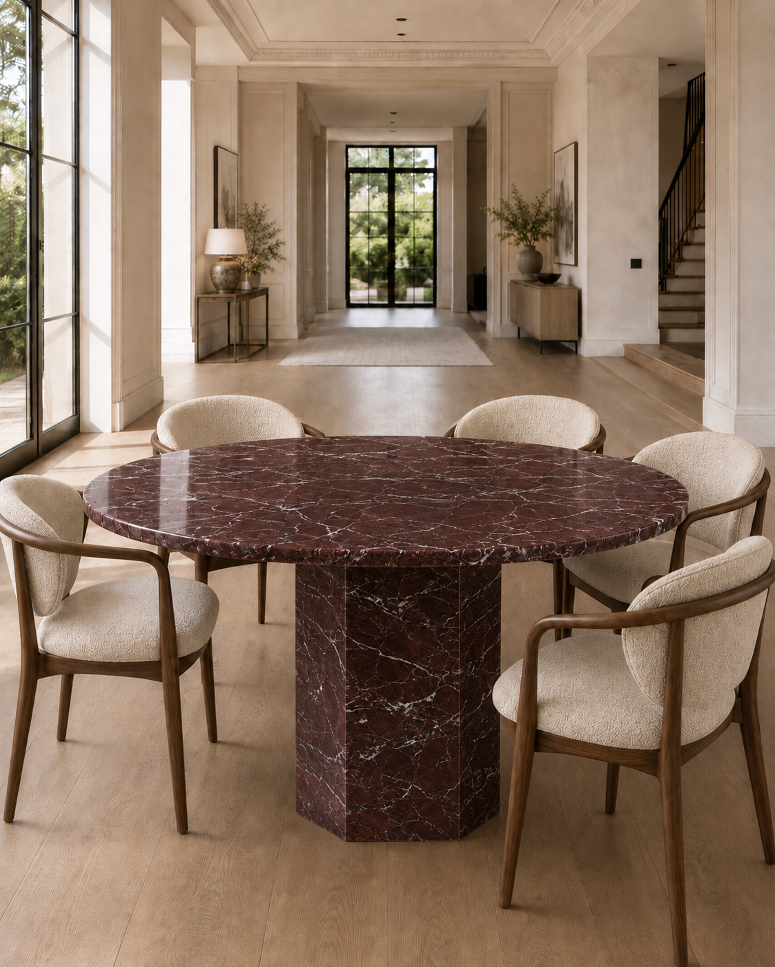 Roma Collection Luxury Marble Dining Table – Rosso Levanto, product view 6