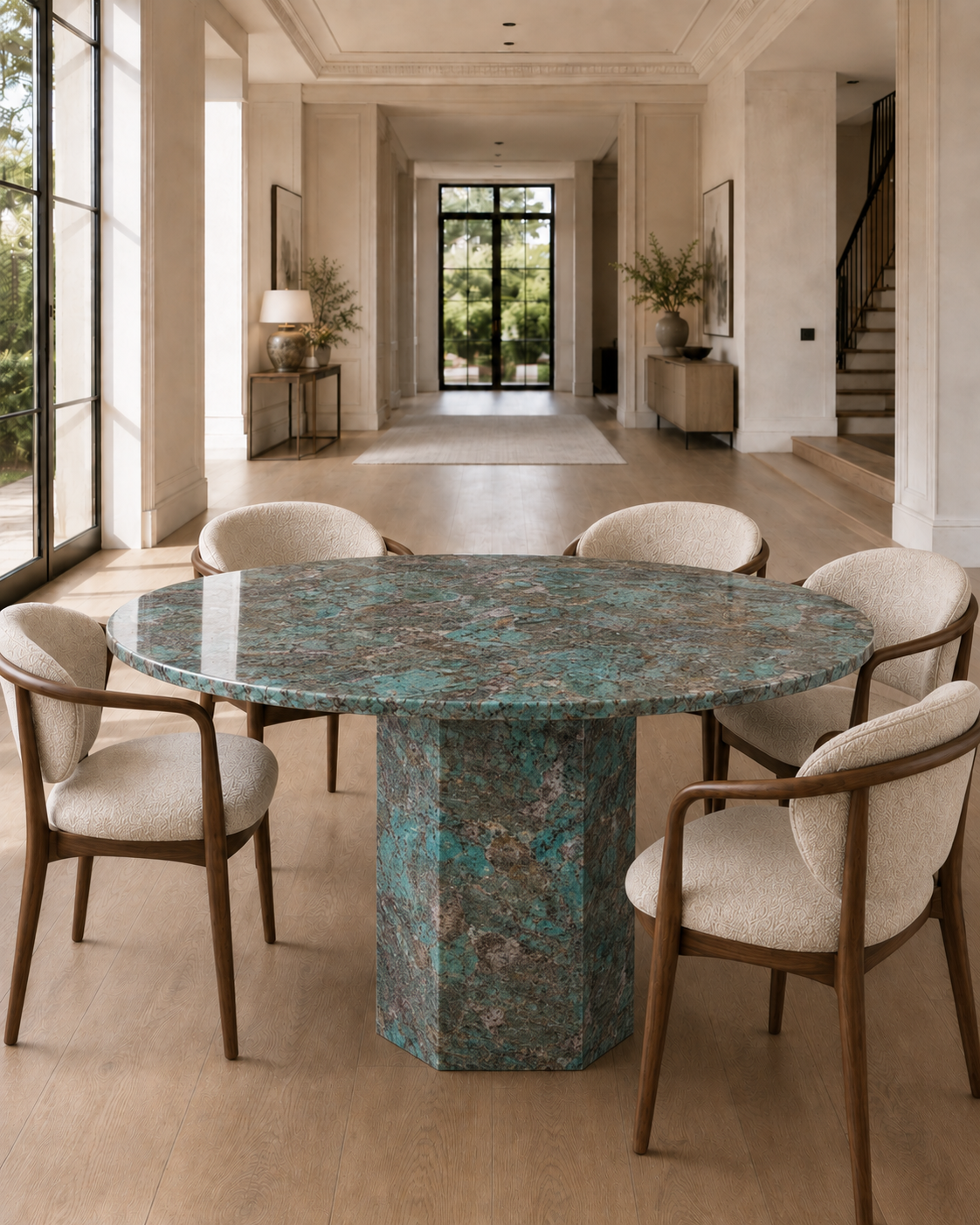 Roma Collection Luxury Marble Dining Table – Amazon Green, product view 3