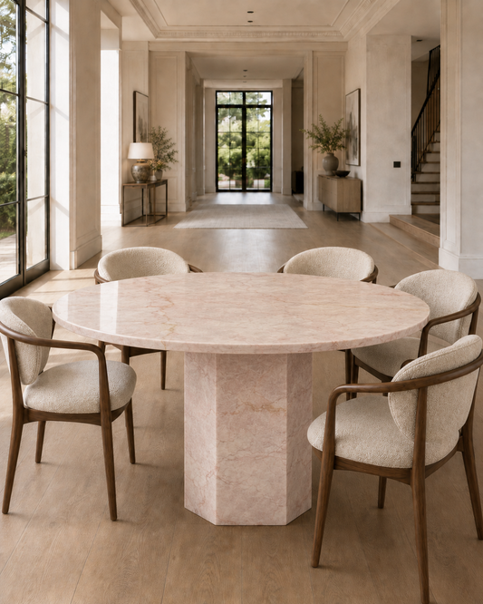 Roma Collection Luxury Marble Dining Table – Rose Cream, product view 7