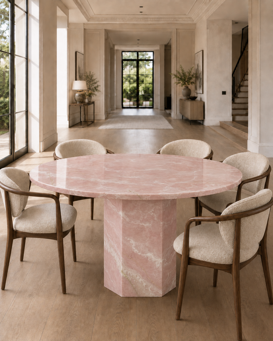 Roma Collection Luxury Stone Dining Table – Pink Onyx, product view 1