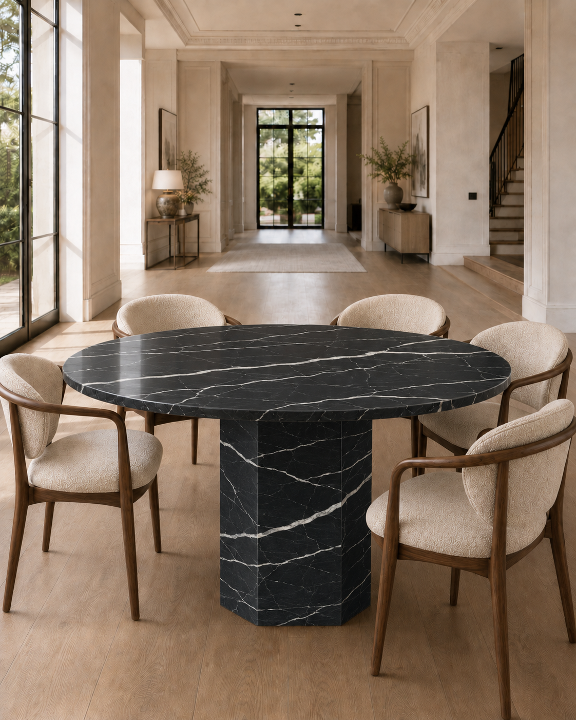 Roma Collection Luxury Marble Dining Table – Nero Marquina, product view 10