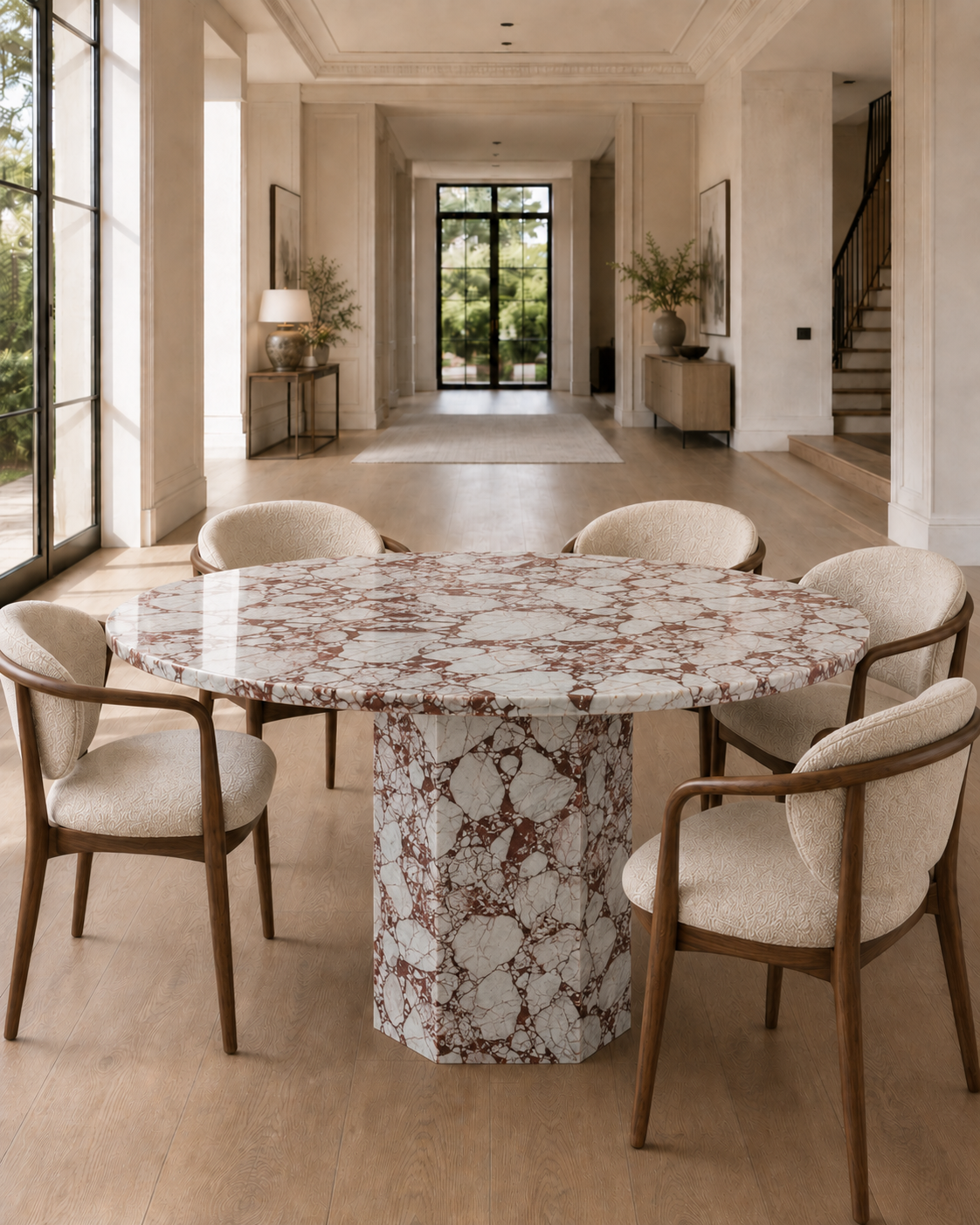 Roma Collection Luxury Marble Dining Table – Bulgari Red, product view 1