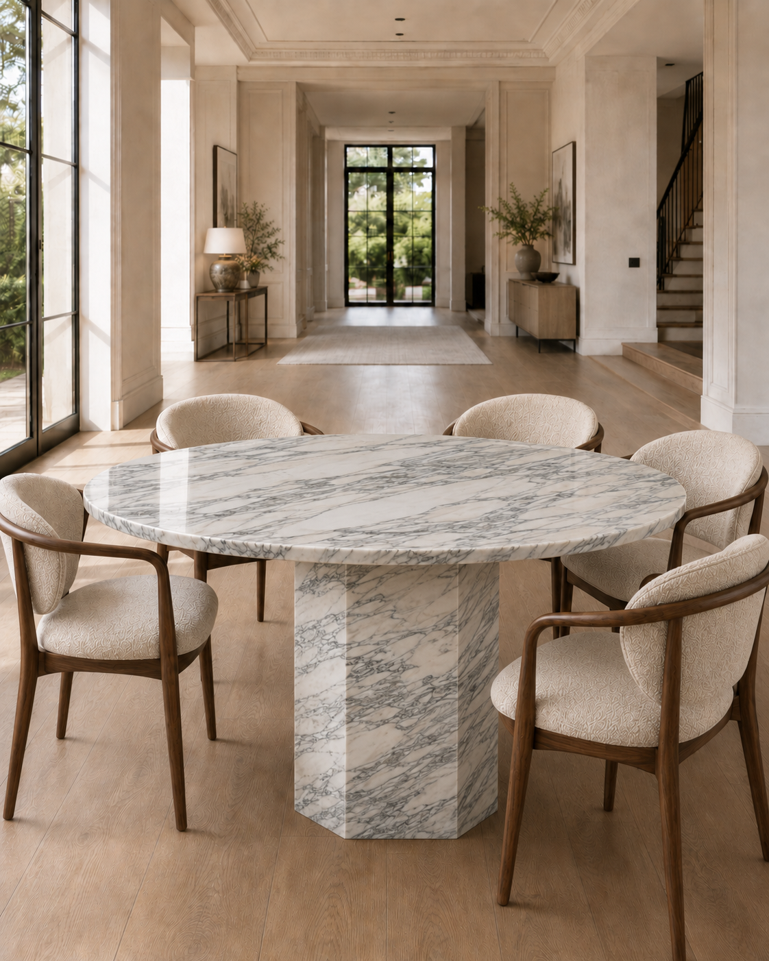 Roma Collection Luxury Marble Dining Table – Arabescato Cerchia, product view 12