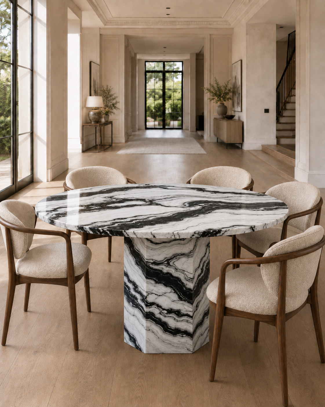 Roma Collection Luxury Marble Dining Table – Panda White, product view 11
