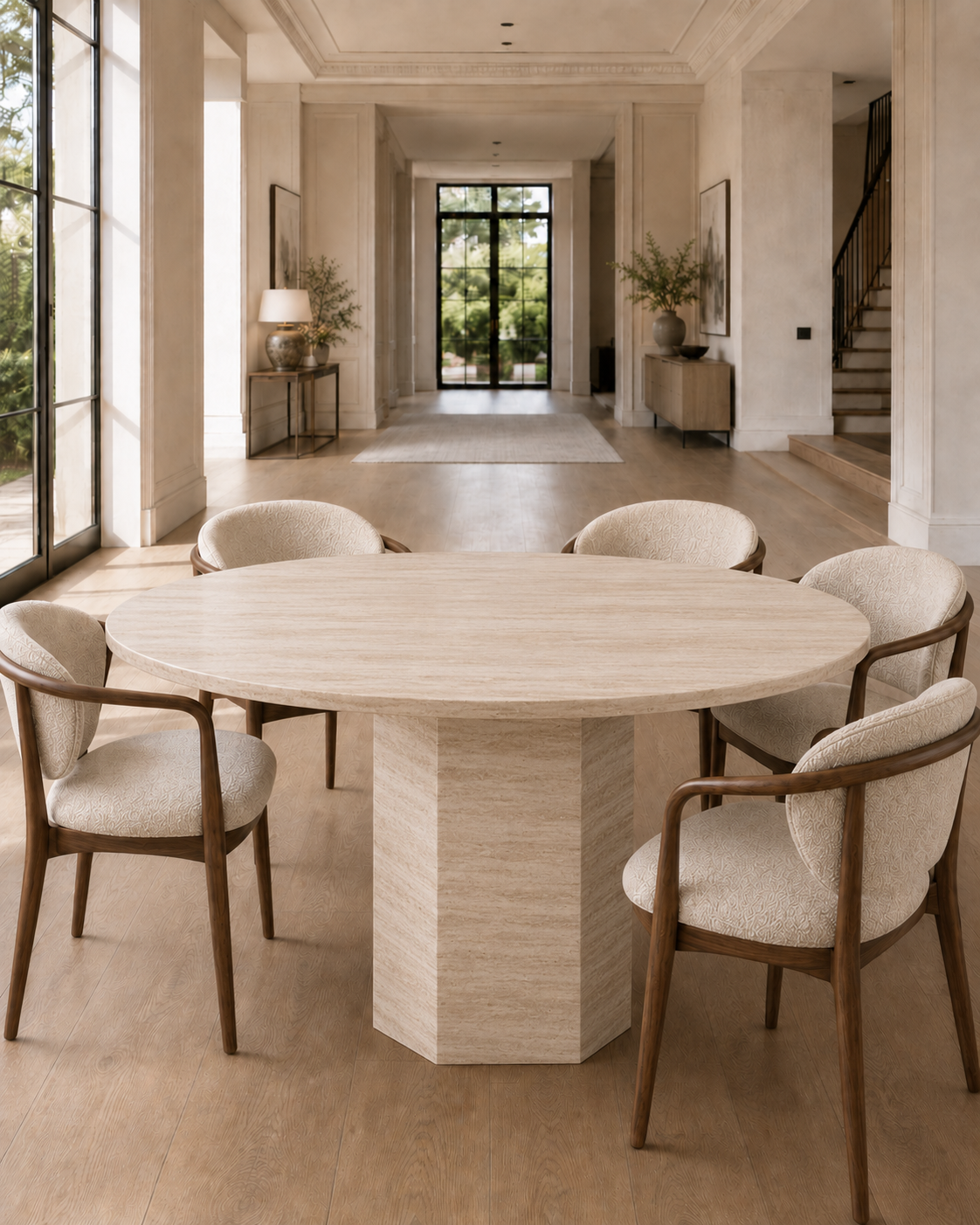 Roma Collection Luxury Marble Dining Table – Beige Travertine, product view 4