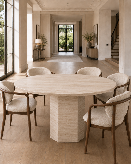 Roma Collection Luxury Marble Dining Table – Beige Travertine, product view 4