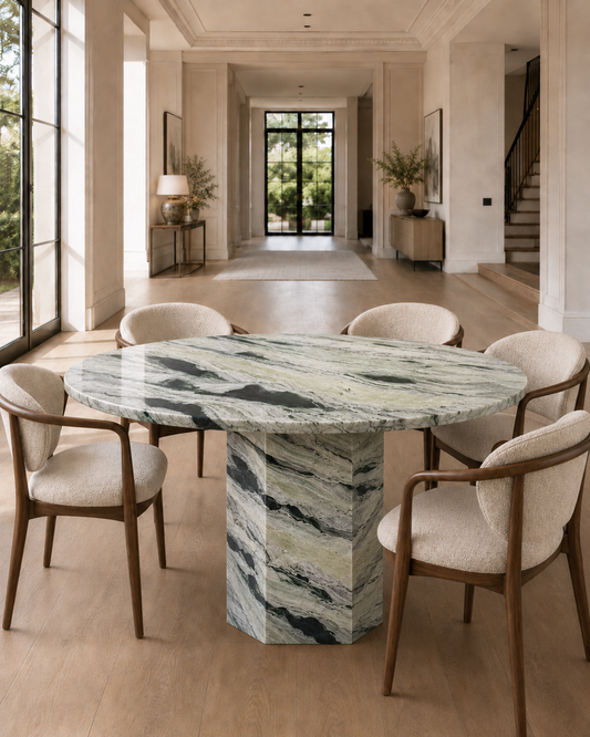 Roma Collection Luxury Marble Dining Table – Shangri La Green, product view 14