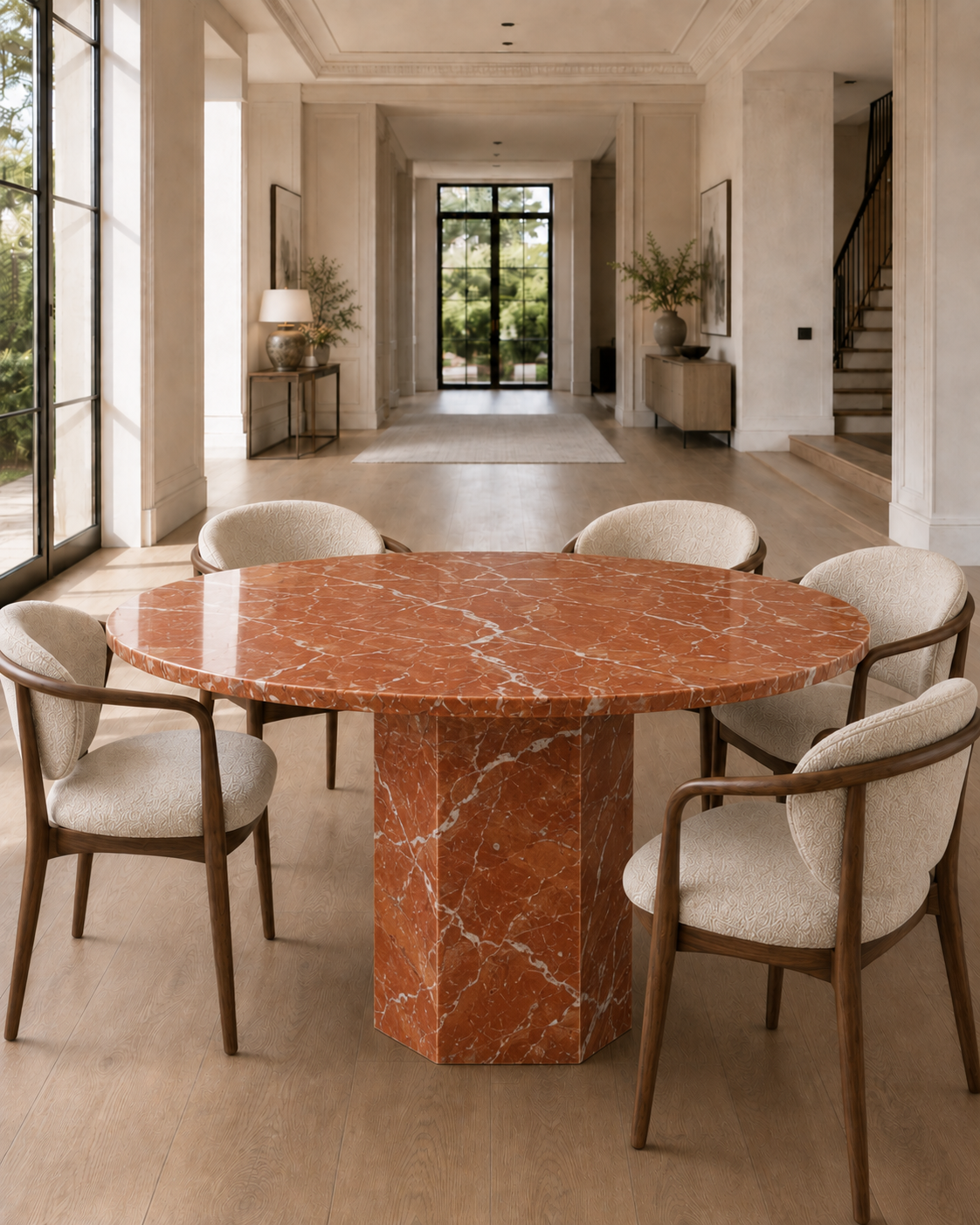 Roma Collection Luxury Marble Dining Table – Rosa Alicante, product view 5